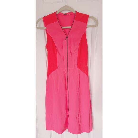 Elie Tahari Colorblock Zipper Sleeveless Mini Dress Pink 0 Feminine Career Bold - Picture 2 of 10